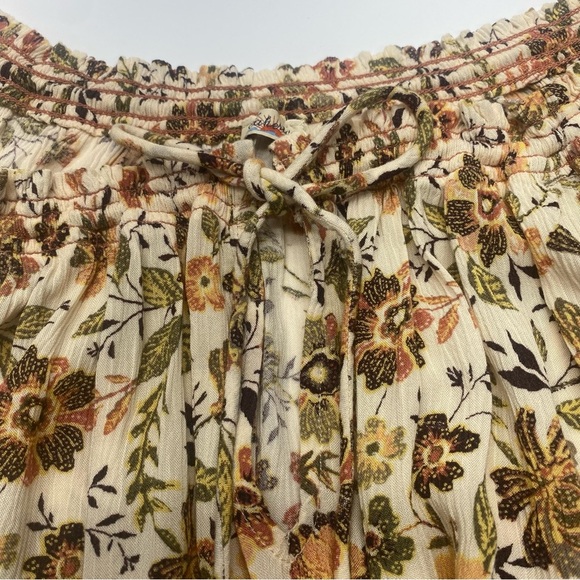 Faherty Floral Blouse in Cream and Brown Women’s LG Tie Neck Elastic at Wrist - Picture 5 of 11